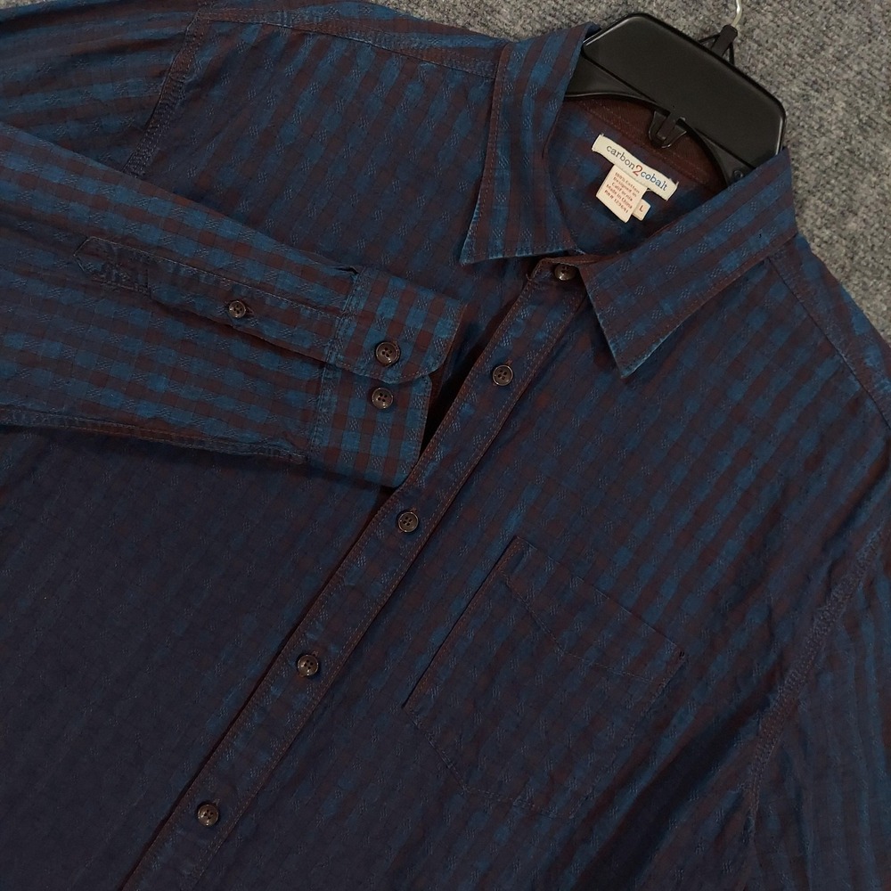 Carbon2cobalt Shirt Mens Large Blue‎ Brown Check Long Sleeve Button Up Casual